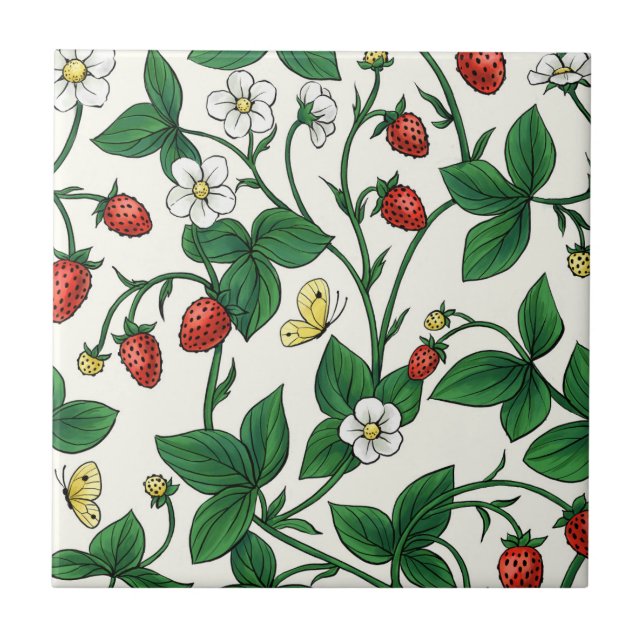 Wild strawberries red/yellow/green/off white tile (Front)