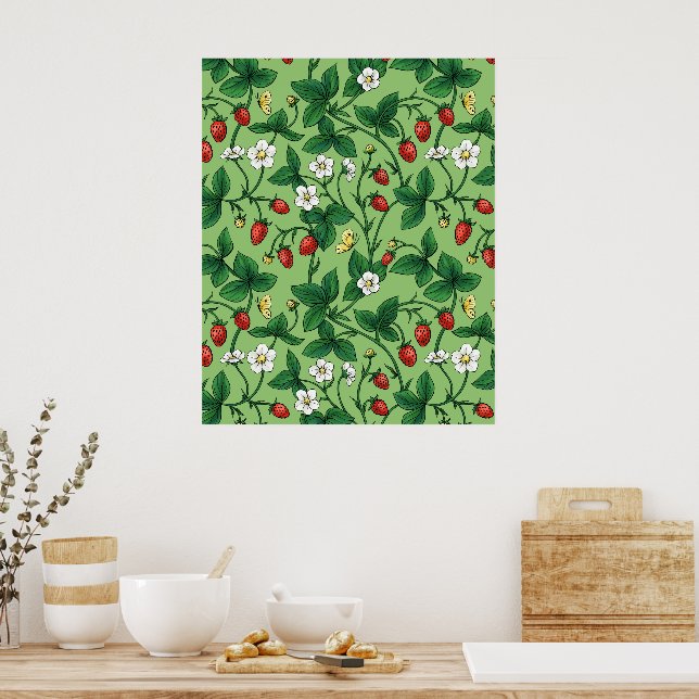 Wild strawberries red/yellow/green/ poster (Kitchen)