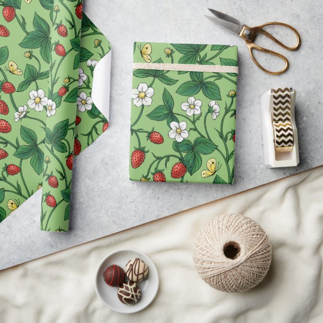 Wild strawberries red/yellow/green/ wrapping paper (Crafts)