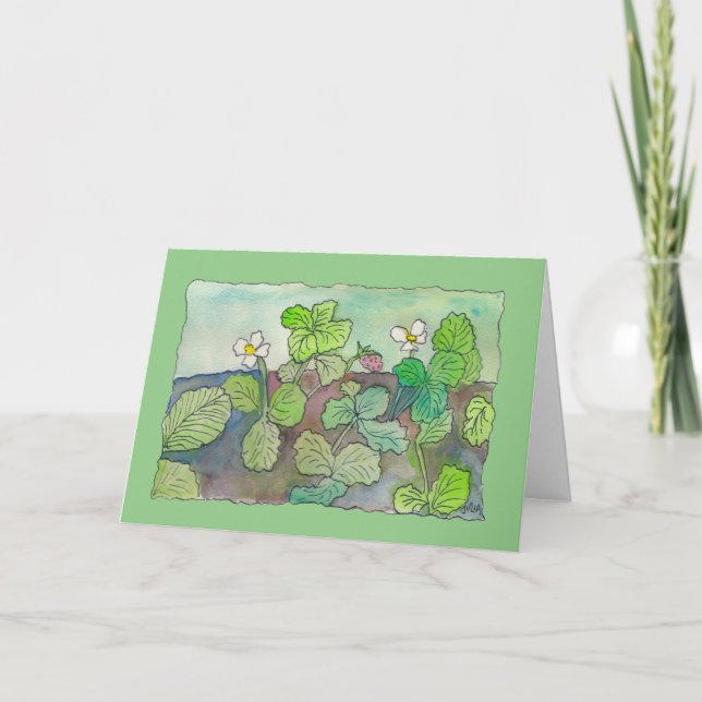 Wild Strawberries Watercolor (blank inside) Card (Front)