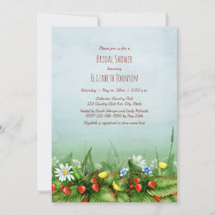 Wild strawberries wildflowers meadow bridal shower invitation