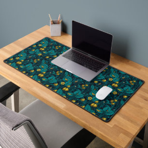 Wild strawberries, yellow and blue desk mat