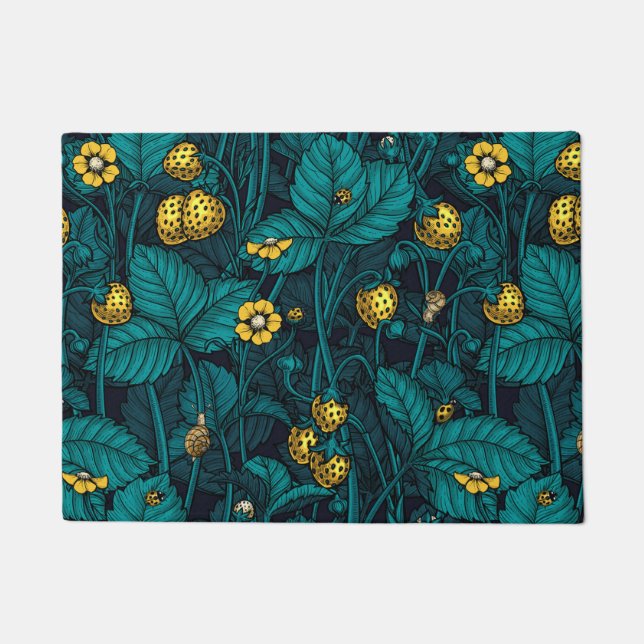 Wild strawberries, yellow and blue doormat (Front)