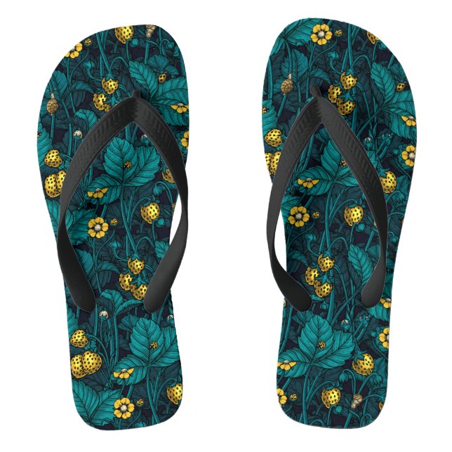 Wild strawberries, yellow and blue flip flops (Footbed)