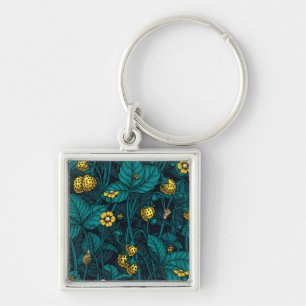Wild strawberries, yellow and blue key ring