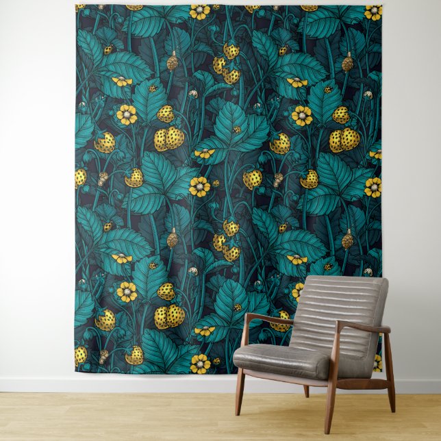 Wild strawberries, yellow and blue tapestry (In Situ)