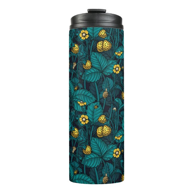 Wild strawberries, yellow and blue thermal tumbler (Front)