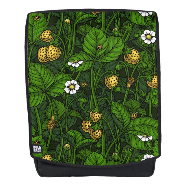Wild strawberries, yellow and green backpack (Front)