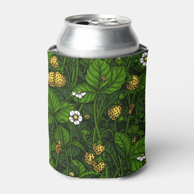 Wild strawberries, yellow and green can cooler (Can Front)