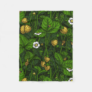 Wild strawberries, yellow and green fleece blanket