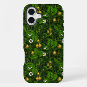 Wild strawberries, yellow and green iPhone 16 plus case