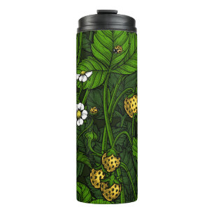 Wild strawberries, yellow and green thermal tumbler