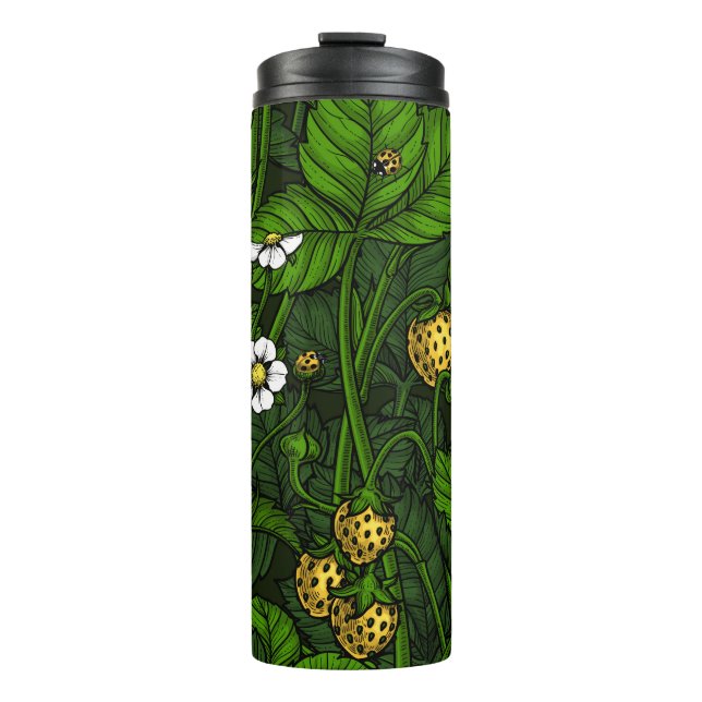 Wild strawberries, yellow and green thermal tumbler (Front)