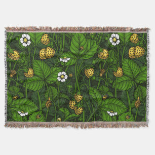 Wild strawberries, yellow and green throw blanket