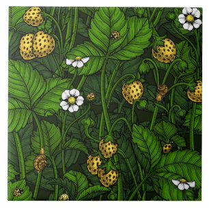 Wild strawberries, yellow and green tile