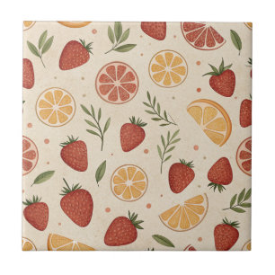 Wild Strawberry & Citrus Sprigs in Rustic Cream Tile