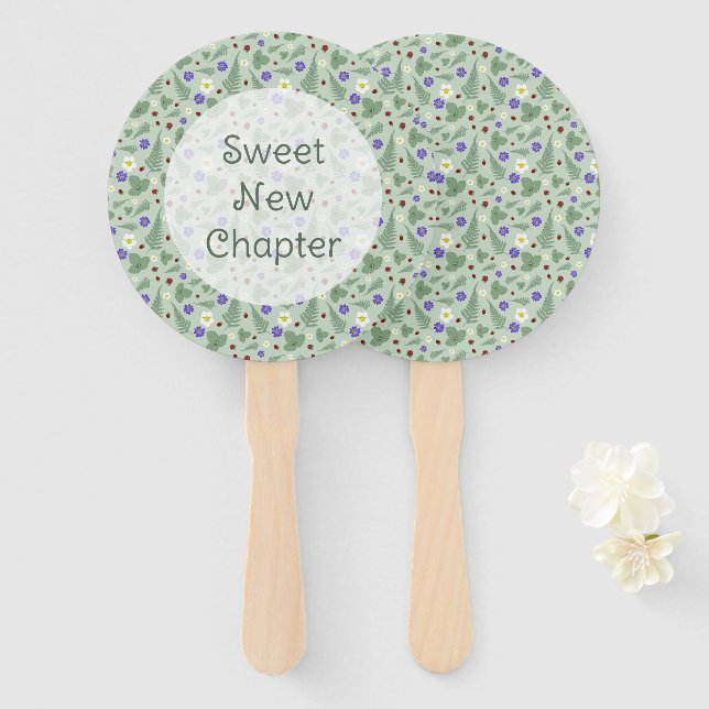 Wild Strawberry & Fern | Sage Green Retirement Hand Fan (Front and Back)