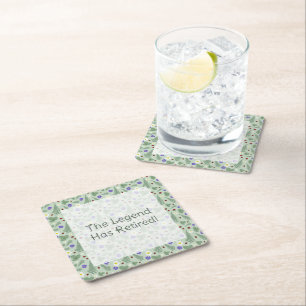 Wild Strawberry & Fern   Sage Green  Square Paper Coaster