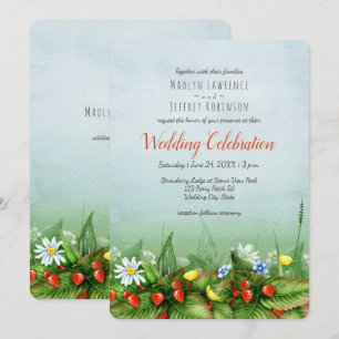 Wild strawberry meadow wildflowers rustic wedding invitation