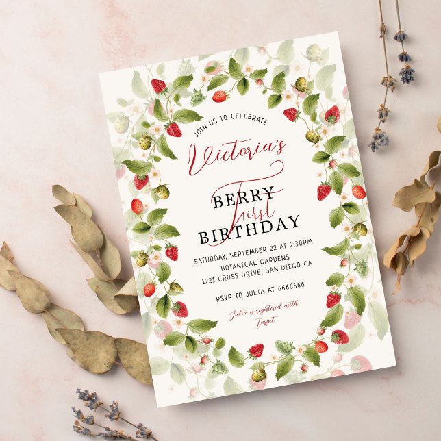 WILD STRAWBERRY SWEET BABY BIRTHDAY INVITATION (Creator Uploaded)
