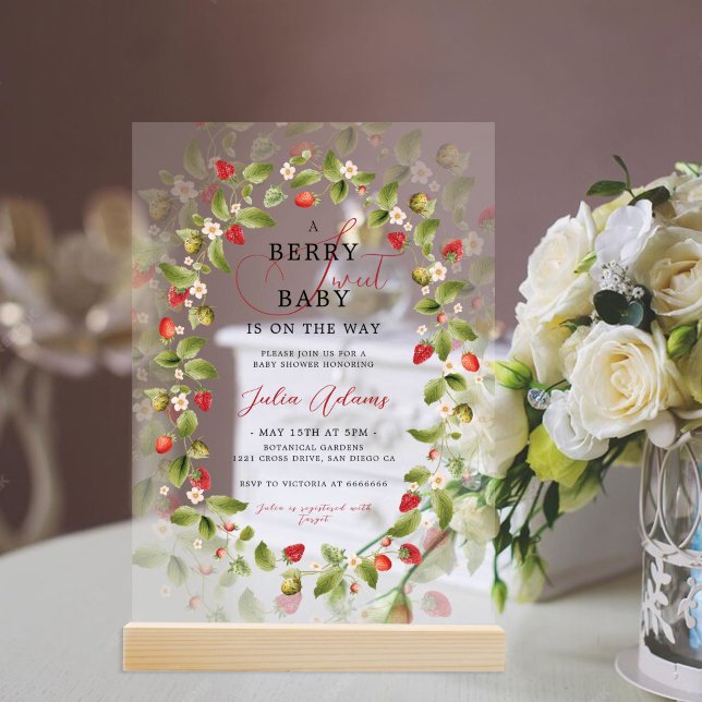 WILD STRAWBERRY SWEET BABY SHOWER ACRYLIC INVITATIONS (Creator Uploaded)