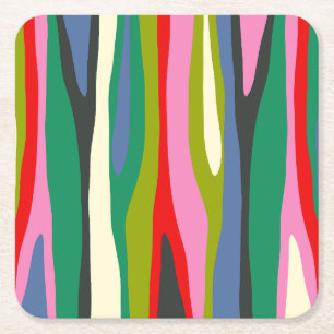Wild Stripes Modern Multicolor Abstract Pattern Square Paper Coaster