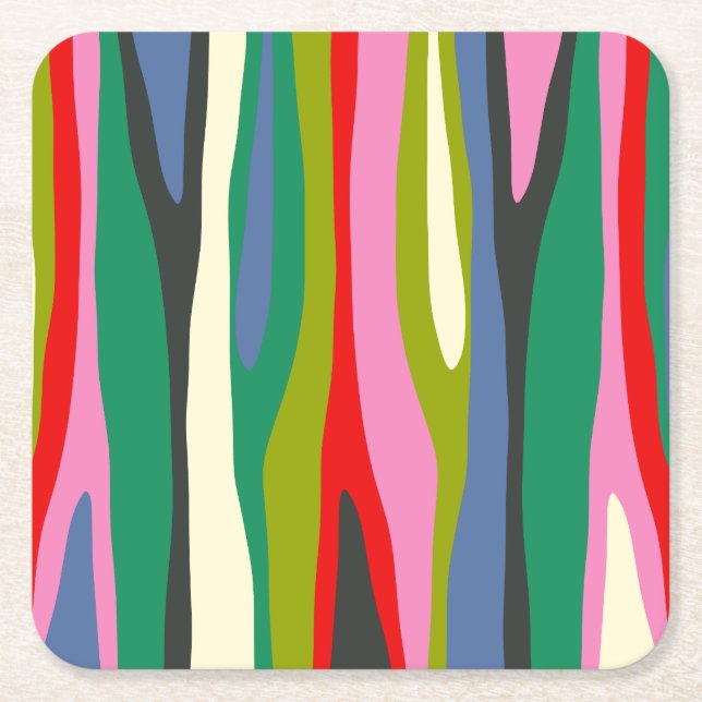 Wild Stripes Modern Multicolor Abstract Pattern Square Paper Coaster (Front)