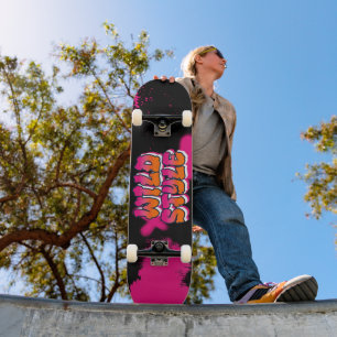 Wild Style Pink Graffiti Paint Splatter Skateboard