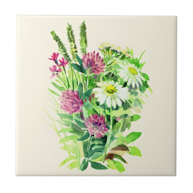 Wild summer flowers ceramic tile (Front)
