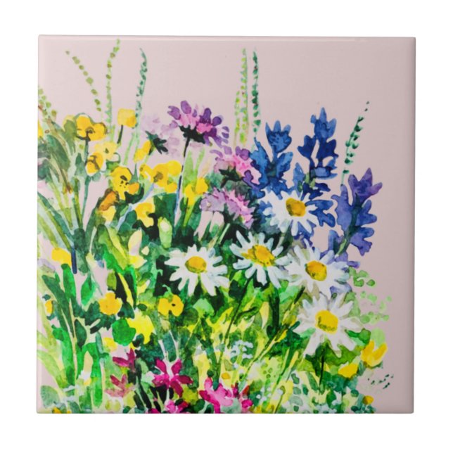 Wild summer flowers ceramic tile (Front)