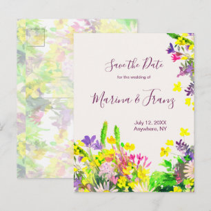 Wild summer flowers save the date announcement postcard