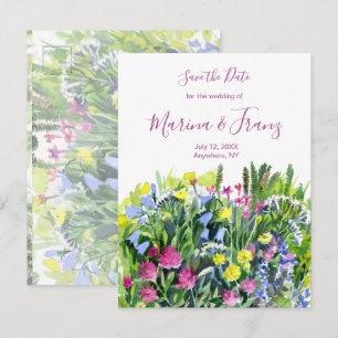 Wild summer flowers save the date announcement postcard