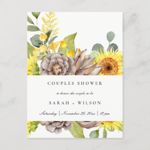 WILD SUNFLOWER EUCALYPTUS PINE FLORA COUPLE SHOWER INVITATION POSTCARD