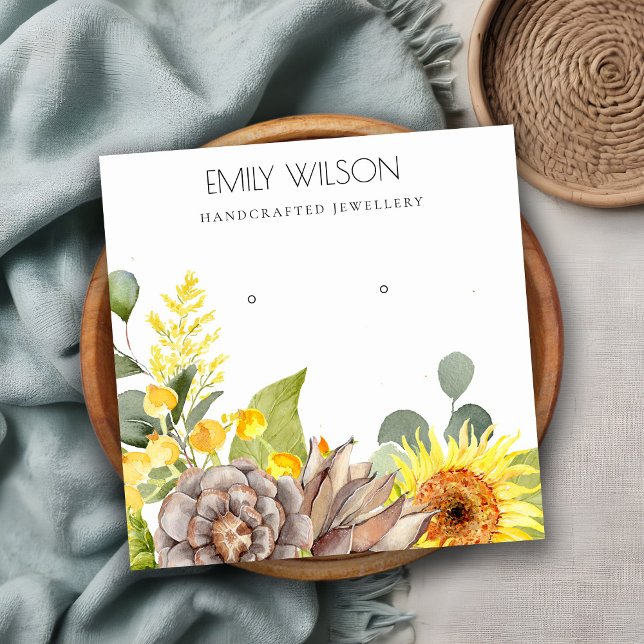 WILD SUNFLOWER PINE FLORAL EARRING DISPLAY LOGO SQUARE BUSINESS CARD (Creator Uploaded)