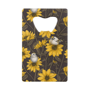 Wild sunflowers and goldcrest birds/ yellow