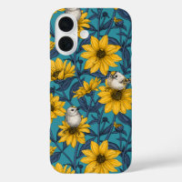 Wild sunflowers and goldcrest birds/ yellow