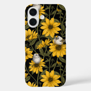 Wild sunflowers and goldcrest birds/ yellow iPhone 16 case