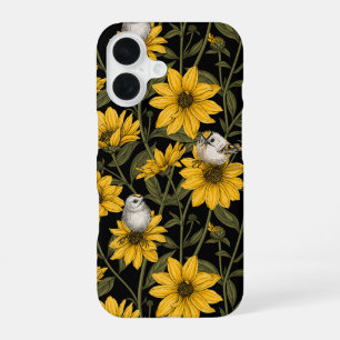 Wild sunflowers and goldcrest birds/ yellow iPhone 16 case