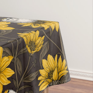 Wild sunflowers and goldcrest birds/ yellow tablecloth