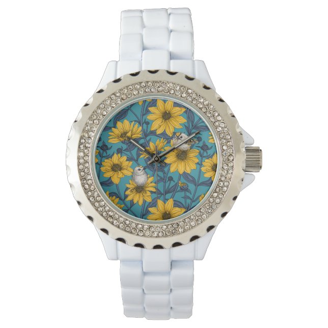 Wild sunflowers and goldcrest birds/ yellow watch (Front)