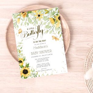 Wild Sunflowers & Butterflies Neutral Baby Shower Invitation
