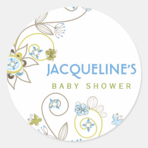 Wild Sweet Blue Blooms Baby Boy Shower Sticker