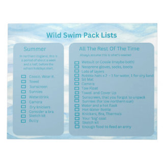 Wild Swimmers Pack List Pages Notepad