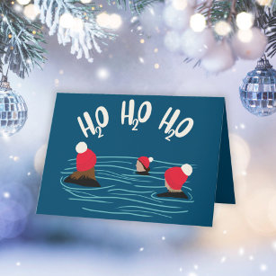 Wild swimming friends in woolly hats Christmas Holiday Card