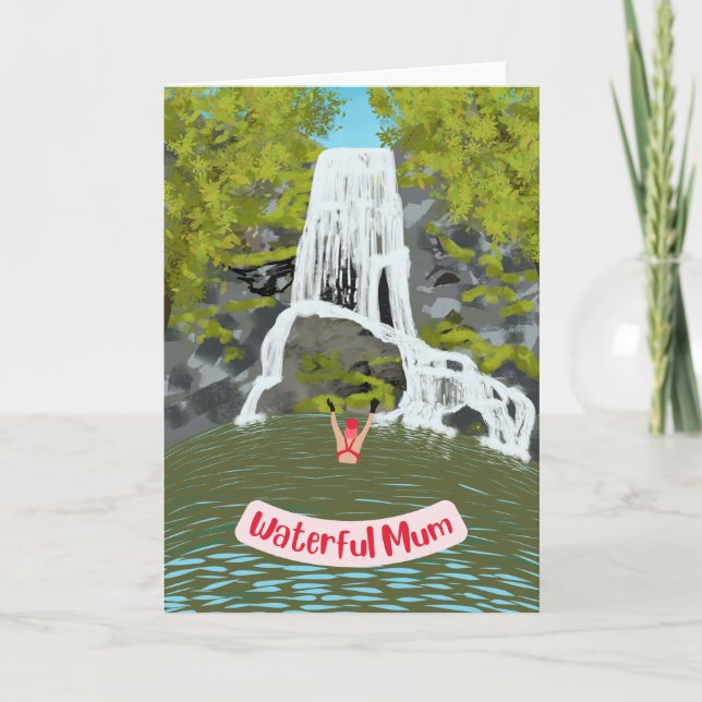 Wild Swimming Funny Waterfall Pun Mothers Day  Card (Front)