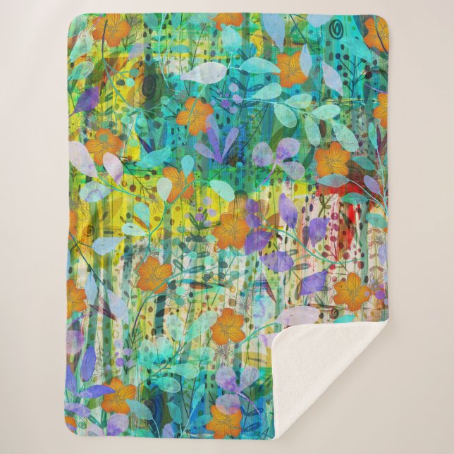 Wild Tangerine - Nature Inspired Floral Art -  Sherpa Blanket (Front)