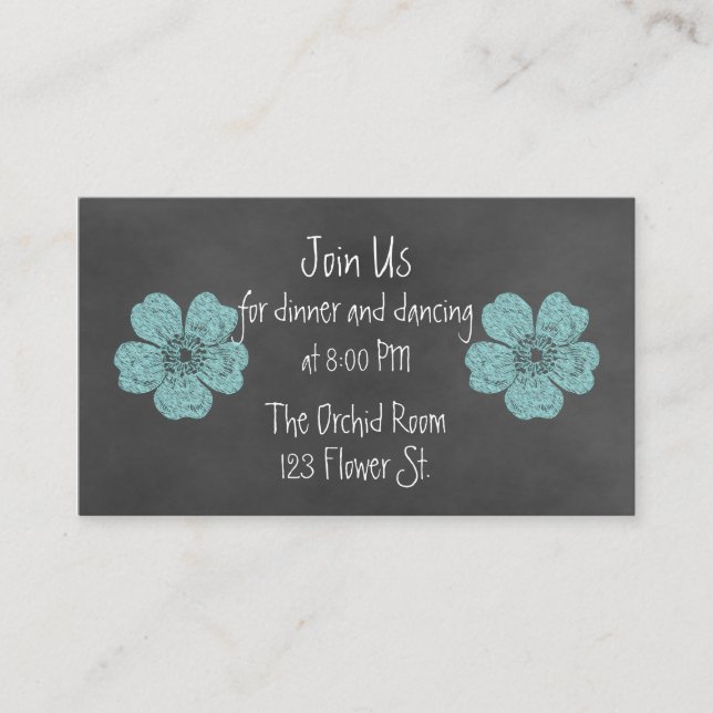 Wild Teal Roses Chalkboard Reception Cards (Front)