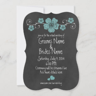Wild Teal Roses Chalkboard Virtual Wedding Invitation