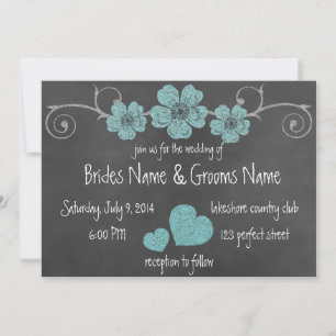 Wild Teal Roses Chalkboard Wedding Invitation