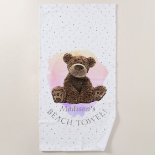 Wild Teddy Bear Pink Animal Cute Modern Kids Beach Towel